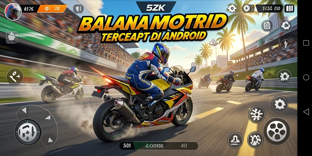 Screenshot gameplay 5ZK menampilkan balapan motor seru di trek yang menantang.