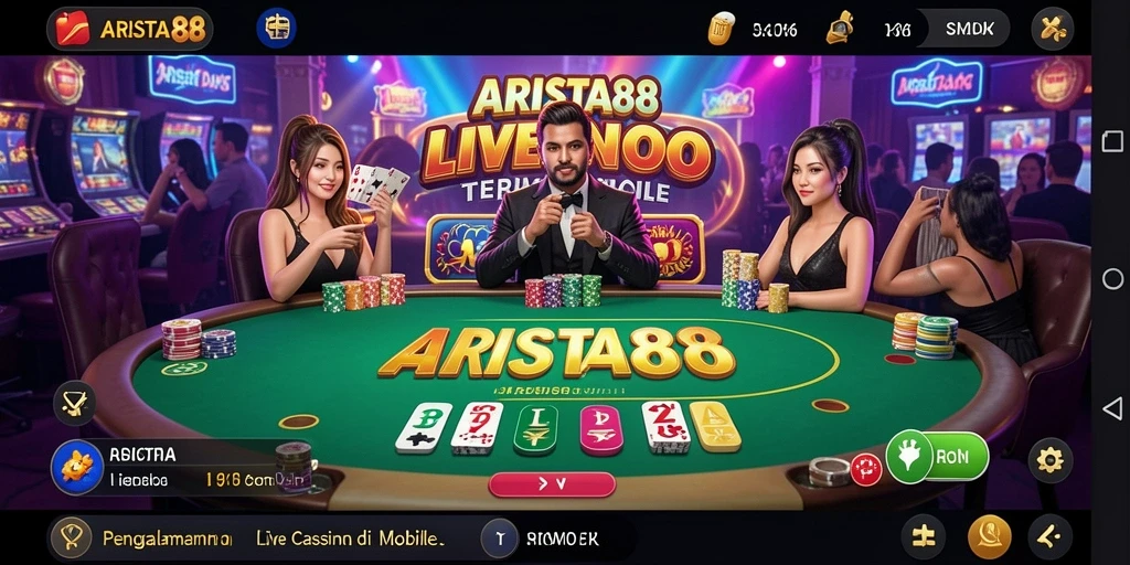 Tampilan gameplay ARISTA88 dengan dealer langsung dan meja kasino.