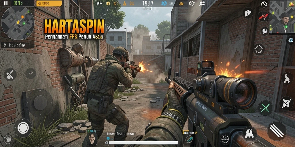 Gameplay seru HARTASPIN dalam pertempuran FPS yang menegangkan.