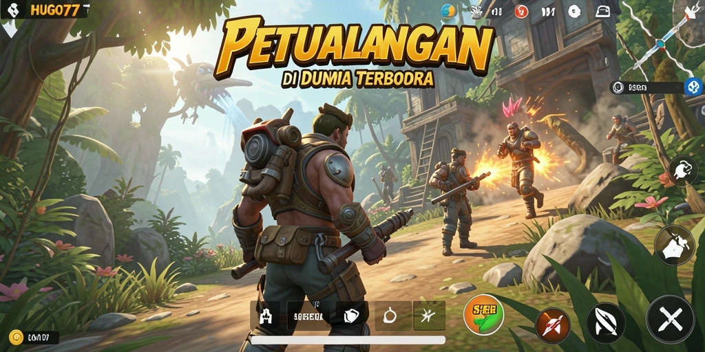 Tampilan gameplay HUGO77 yang menakjubkan di dunia terbuka.