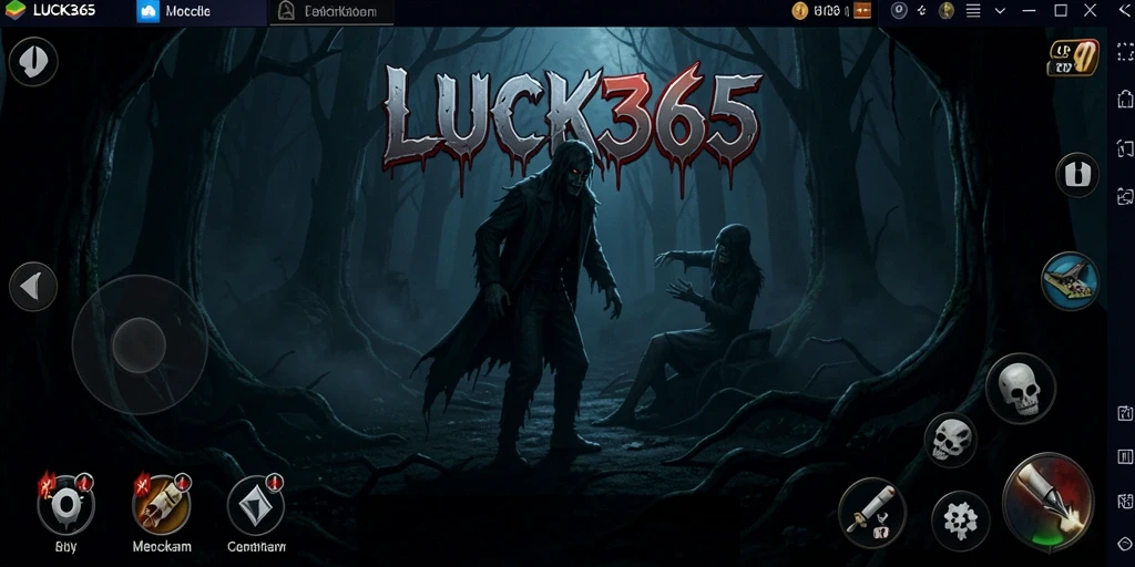 Tampilan gameplay menegangkan LUCK365 dengan suasana horror yang mencekam.