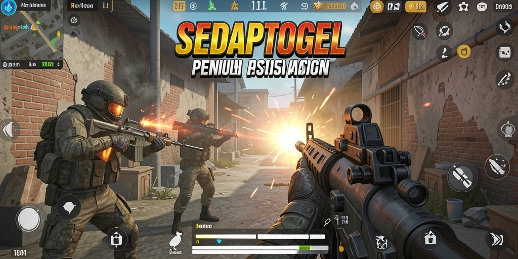Screenshot gameplay SEDAPTOGEL yang mendebarkan dengan aksi tembak menembak.